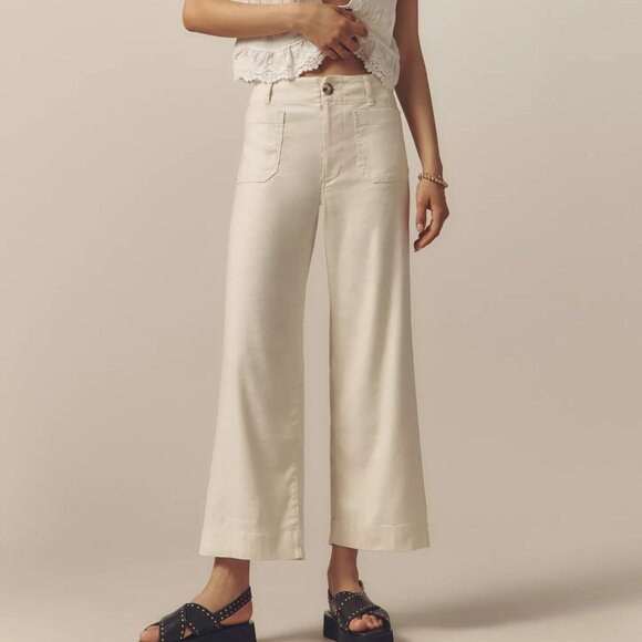 Anthropologie The Colette Linen Blend Crop Wide-Leg Pants Maeve Chalk White 29 - Picture 3 of 15